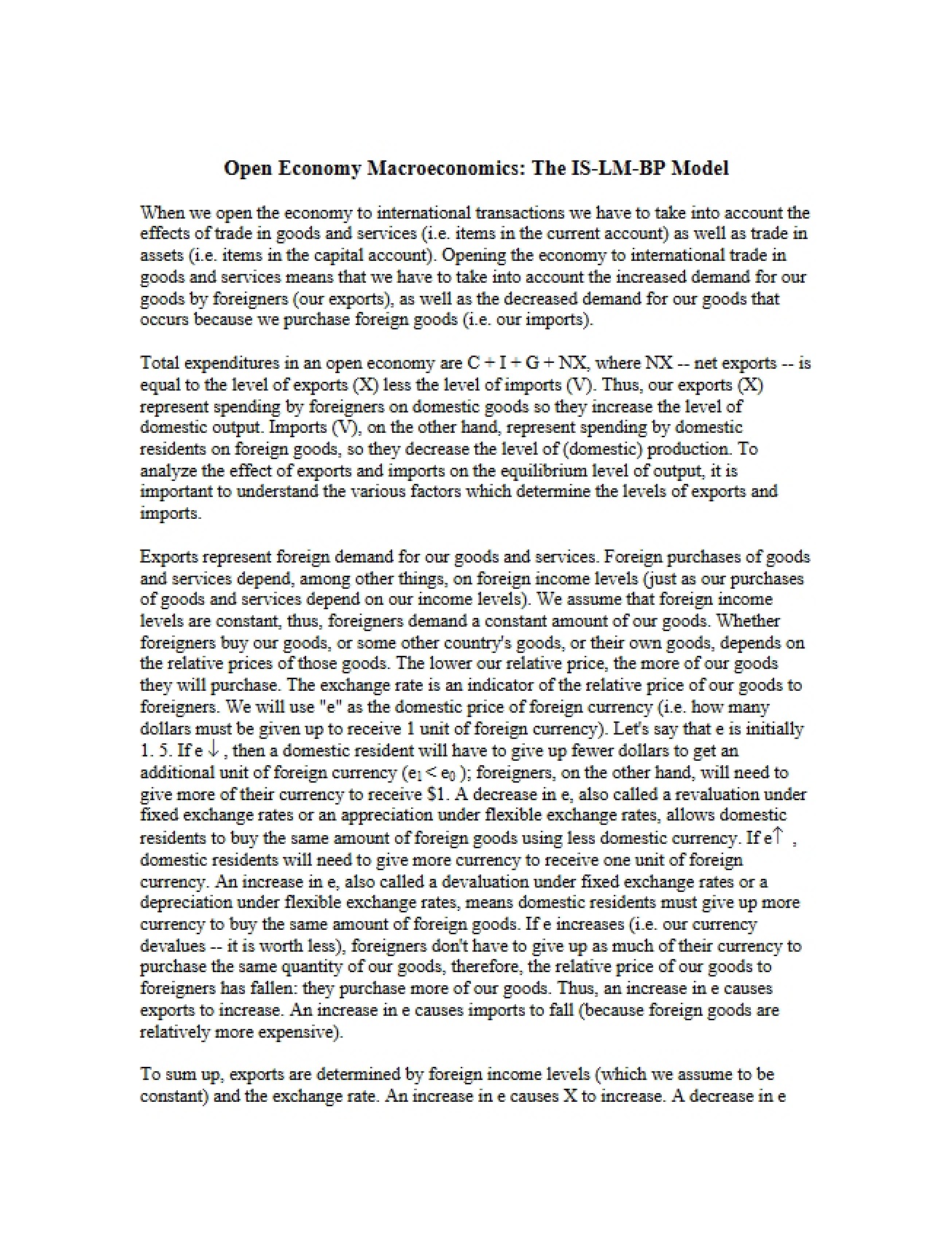 Macroeconomics of an Open Economy