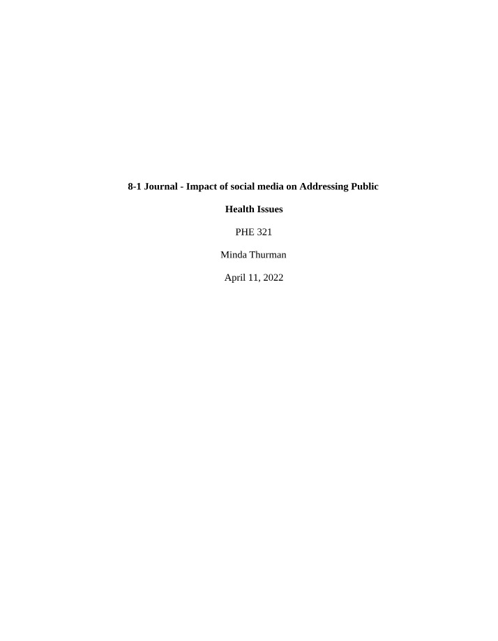 Journal 8-1 - Social Media and Public Health Issues