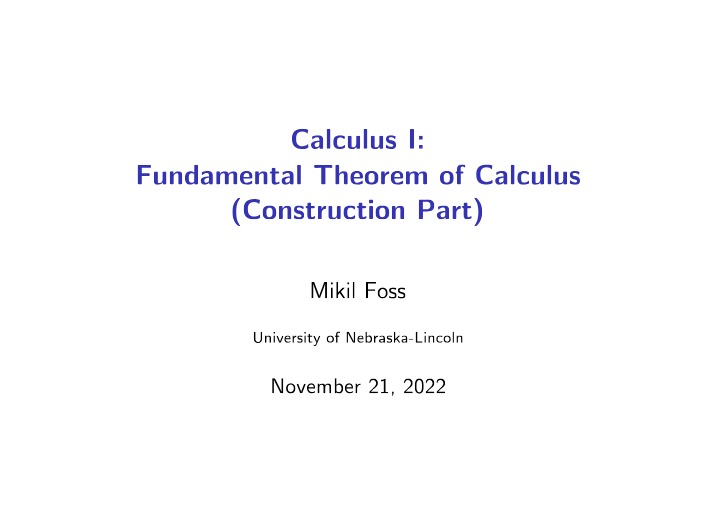 Lecture 34 - Fundamental Theorem of Calculus II