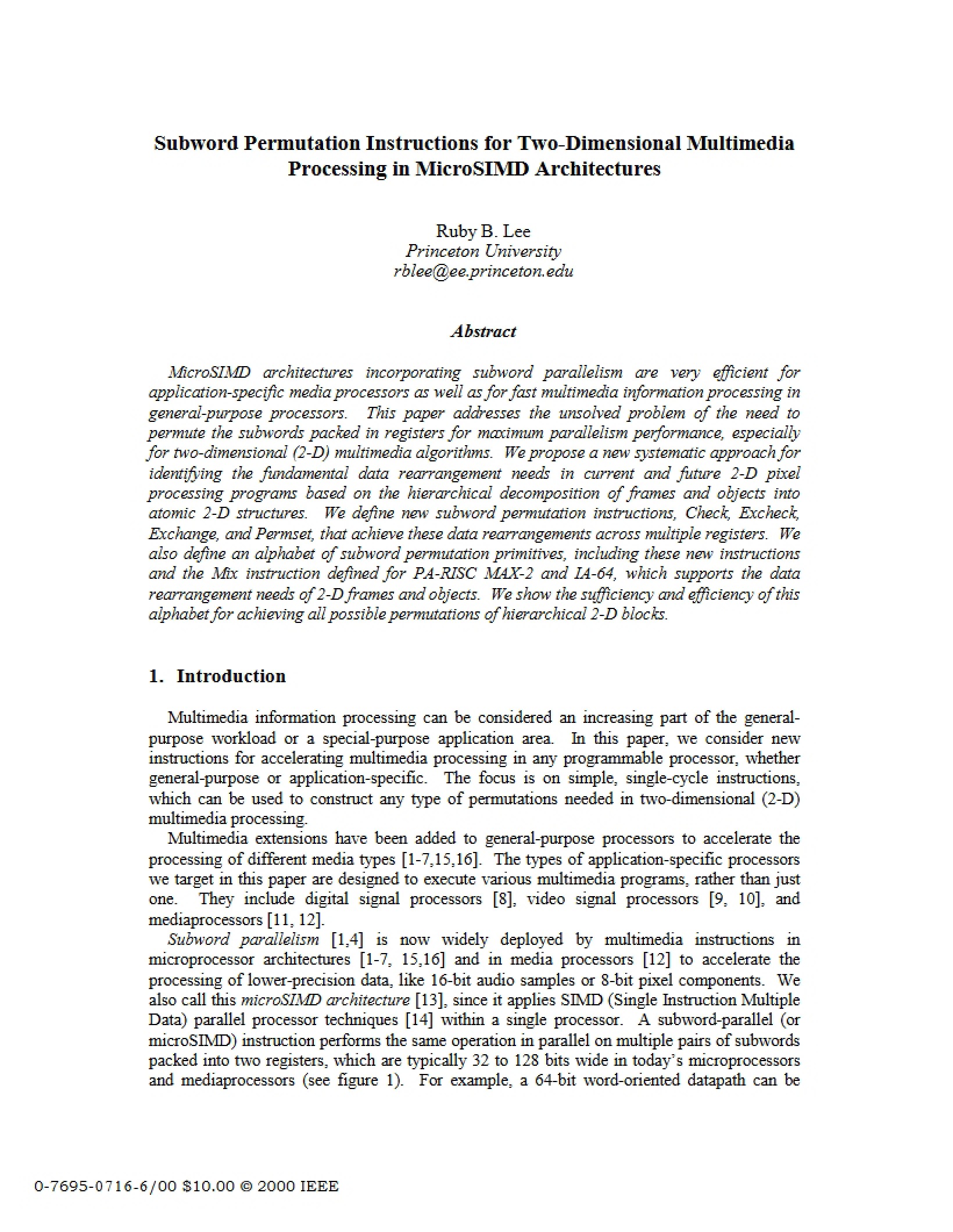 2D Multimedia Subword Permutation Instructions