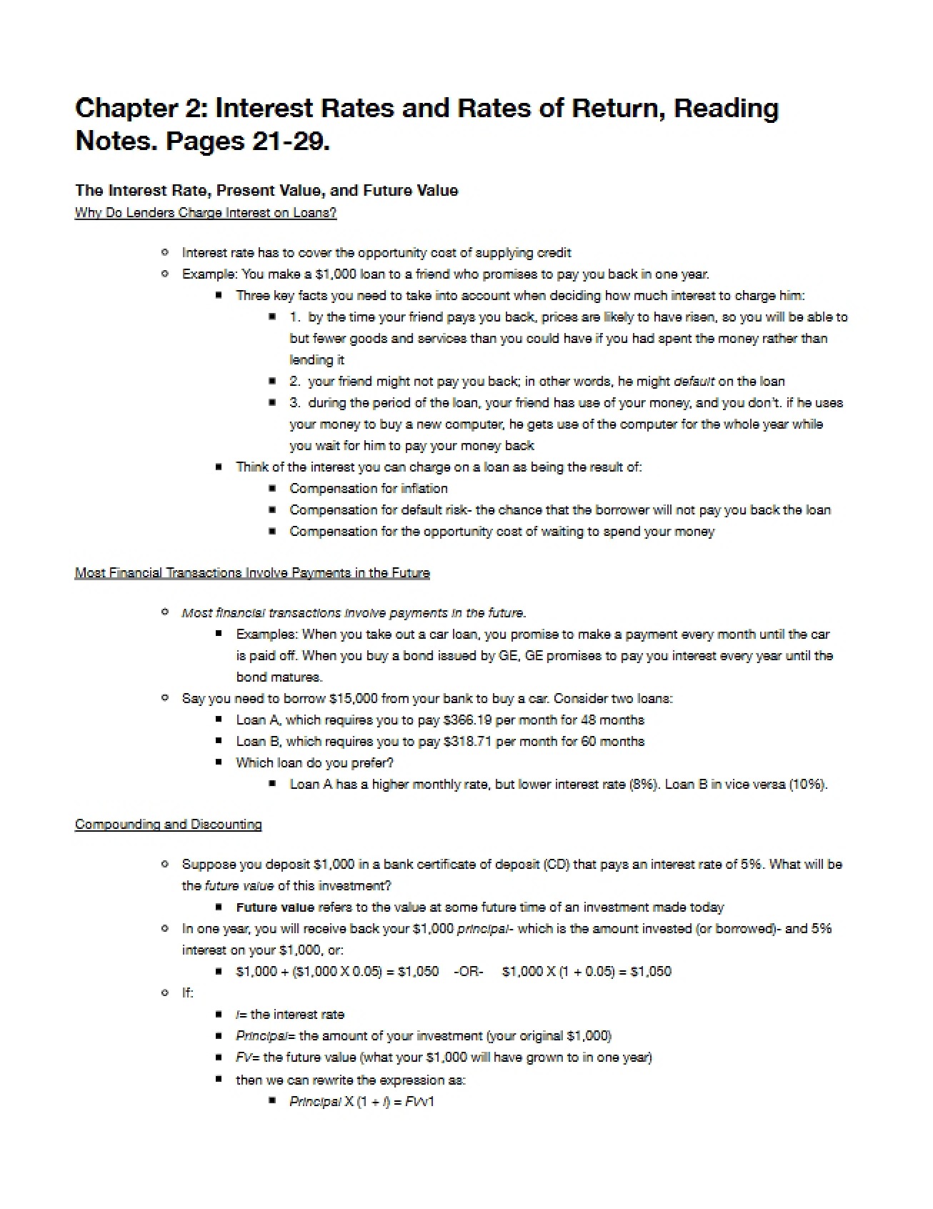 Chapter Two's Analysis of Interest Rates and Rates of Return