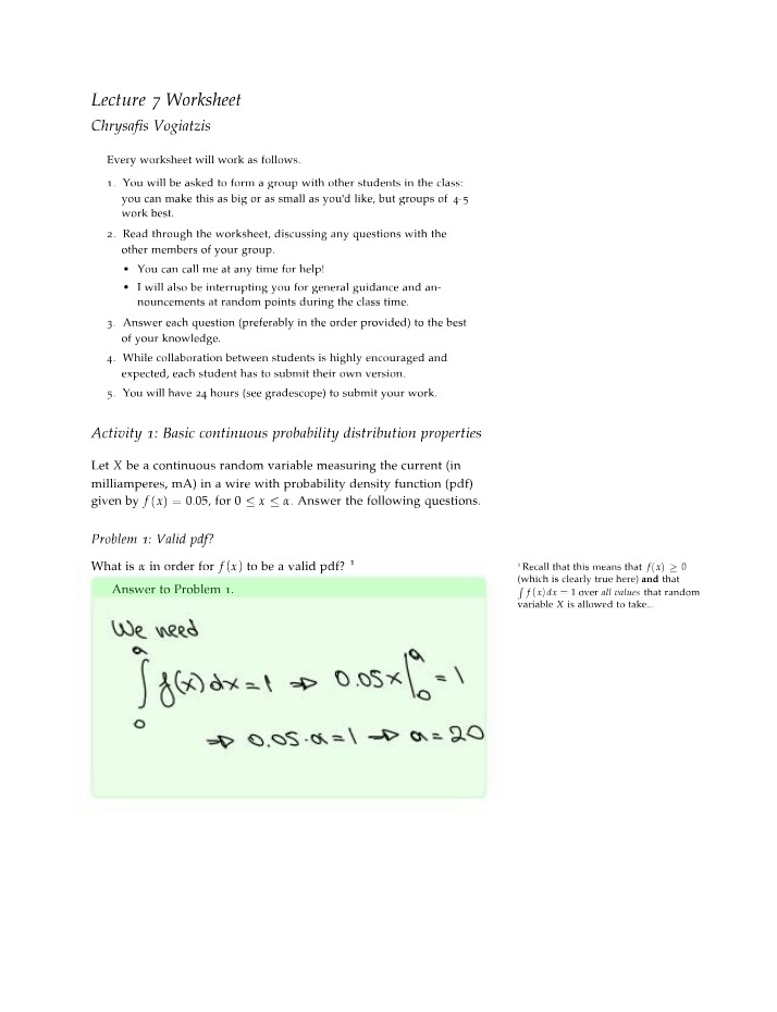 Solution for Lecture 7 Worksheet
