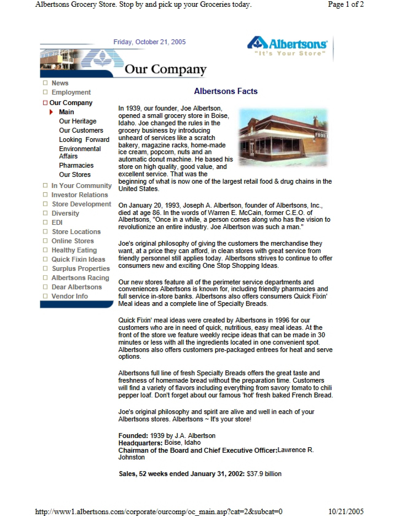 Facts regarding Albertson's