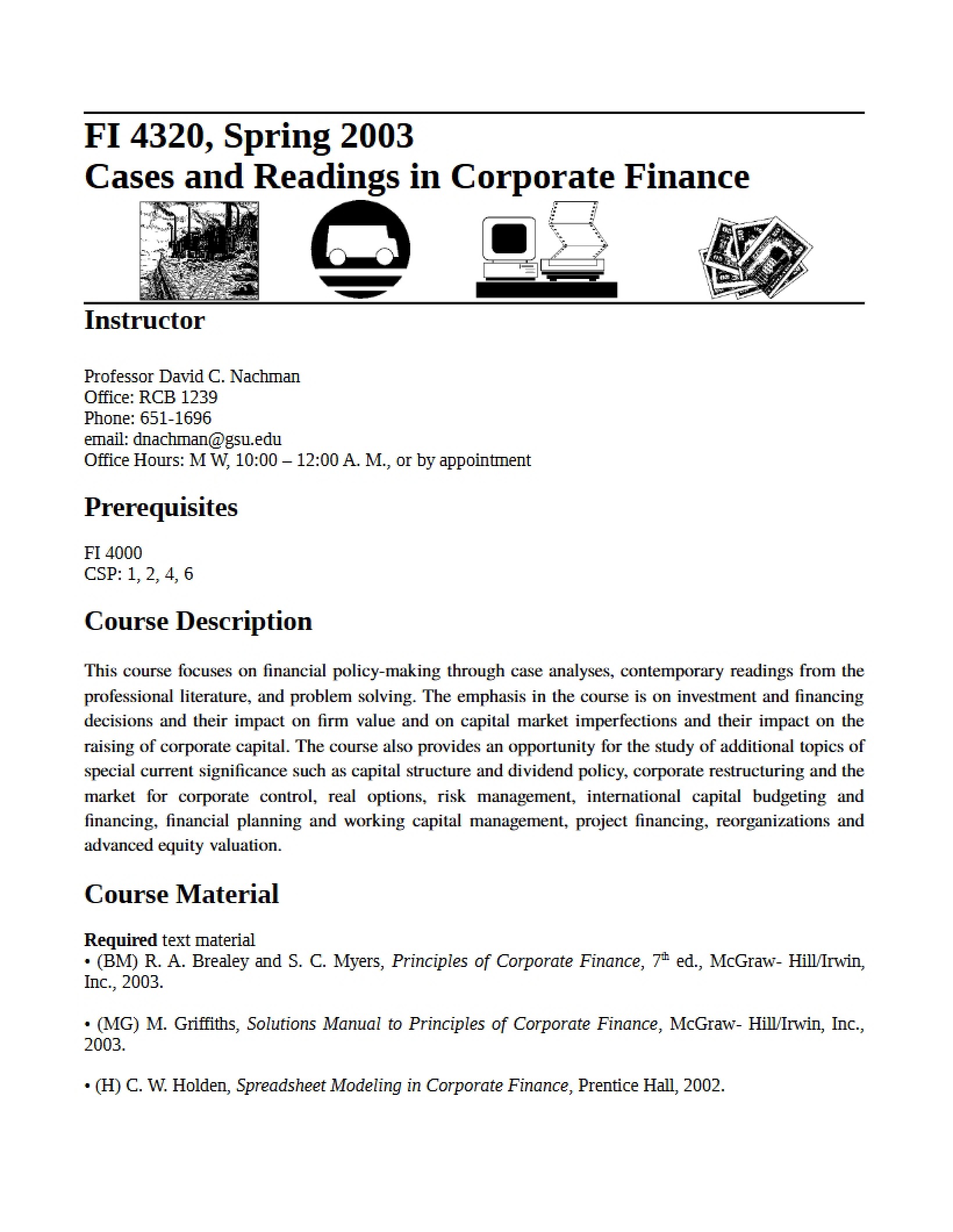 Revised Spring 2003 Syllabus for FI 4320
