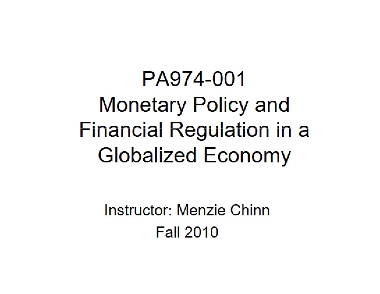 Notes for PA 974 Lectures
