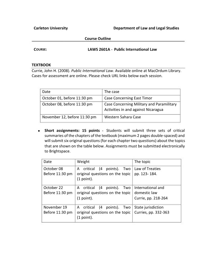 Course Outline - Public International Law
