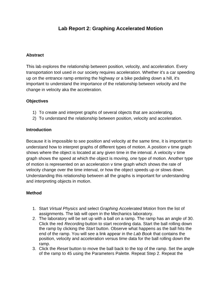 Accelerated Motion Graphs and Interpretation