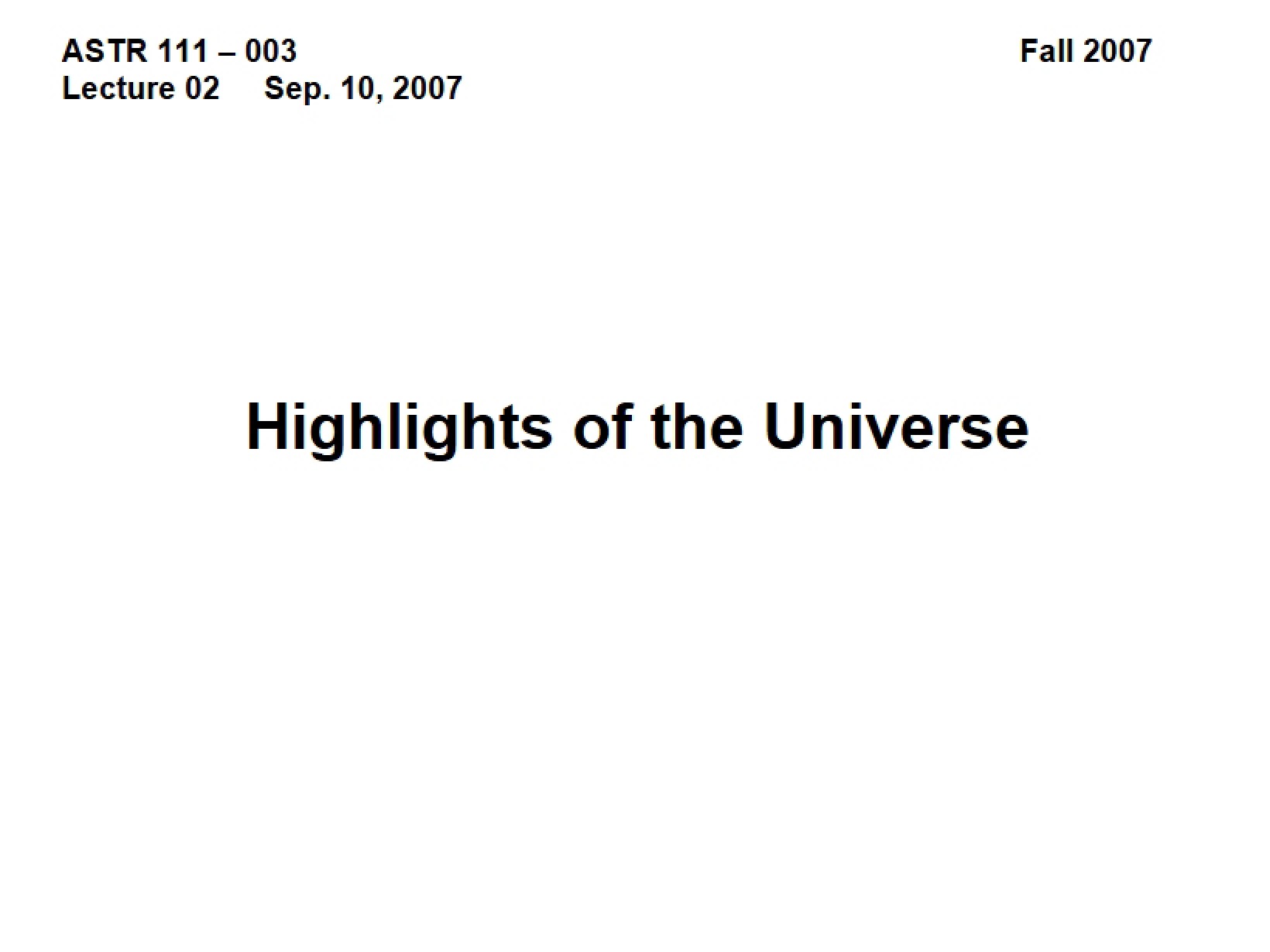 Universe Highlights