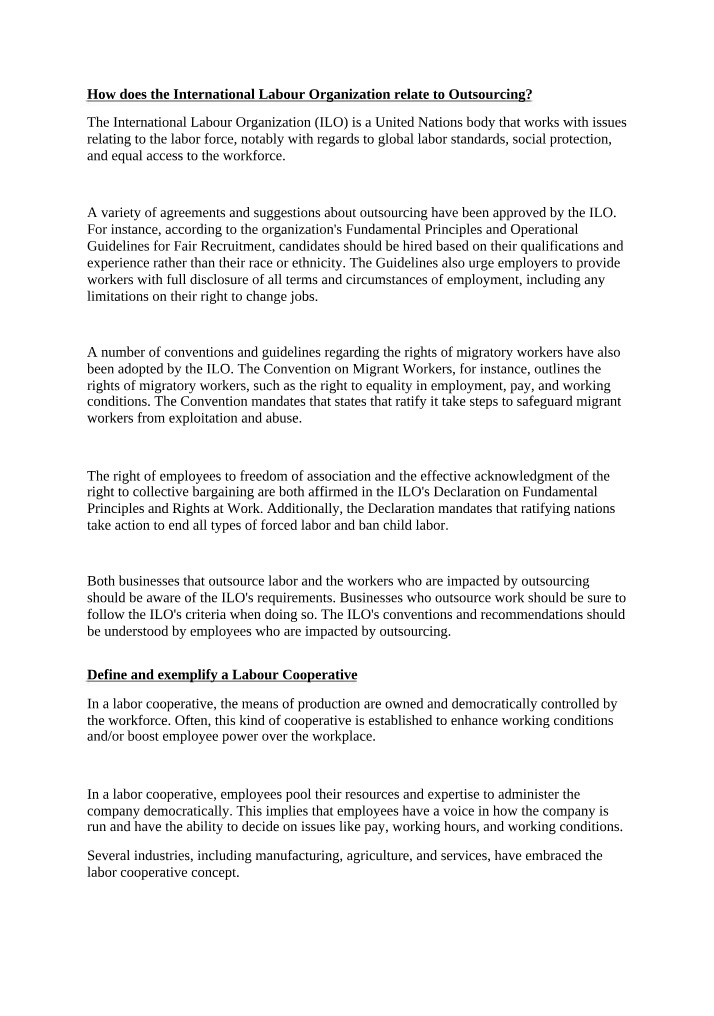 Impact of the International Labour Organization on Outsourcing