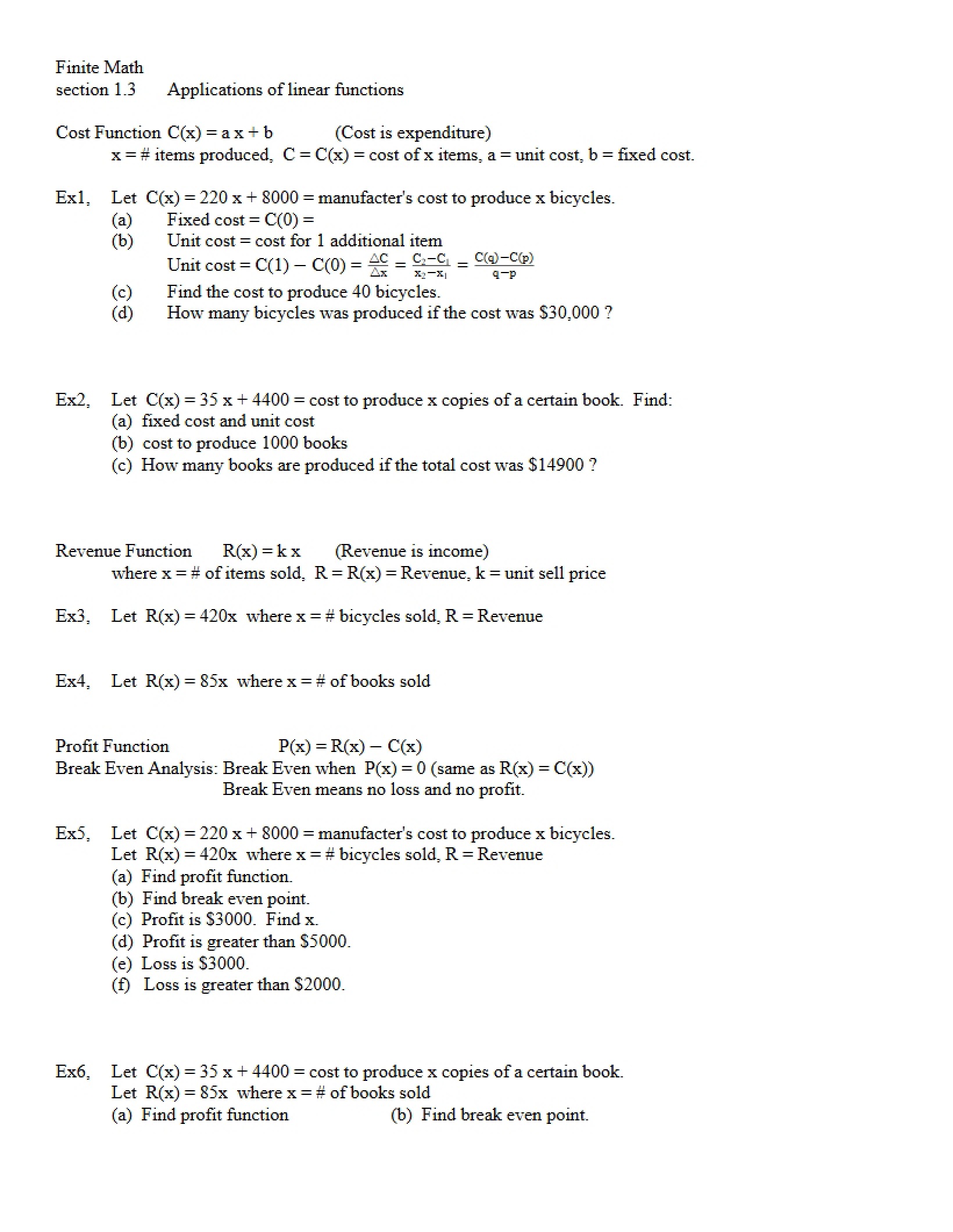 Linear Function Applications (1.3)