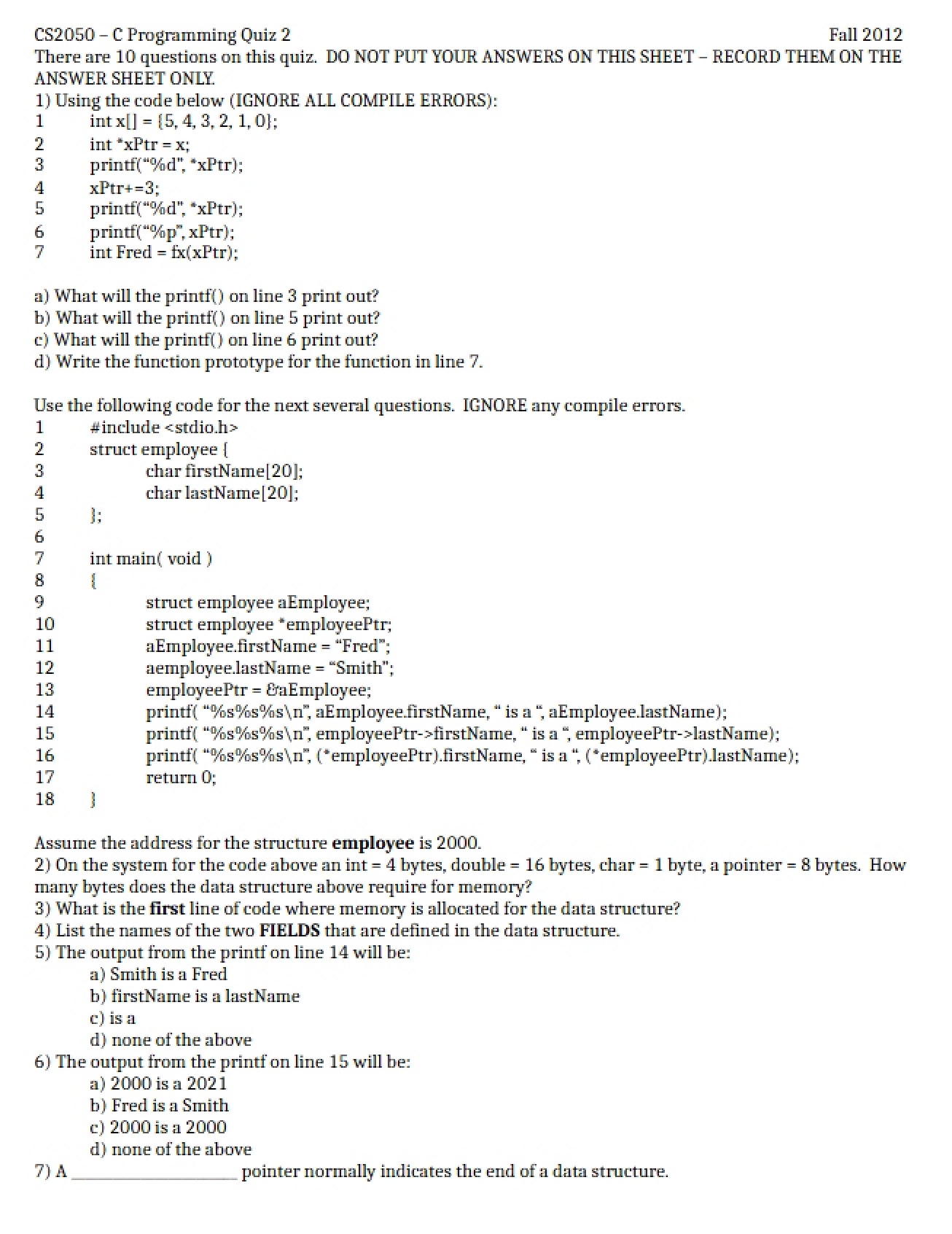 Quiz 2 A-1 (CS2050)