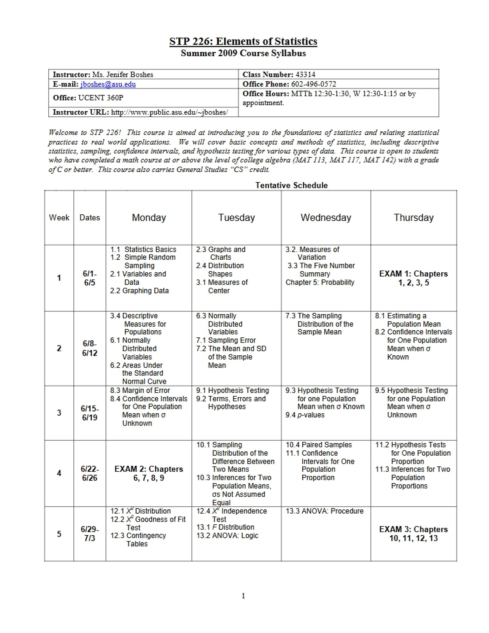 Statistics Course Outline