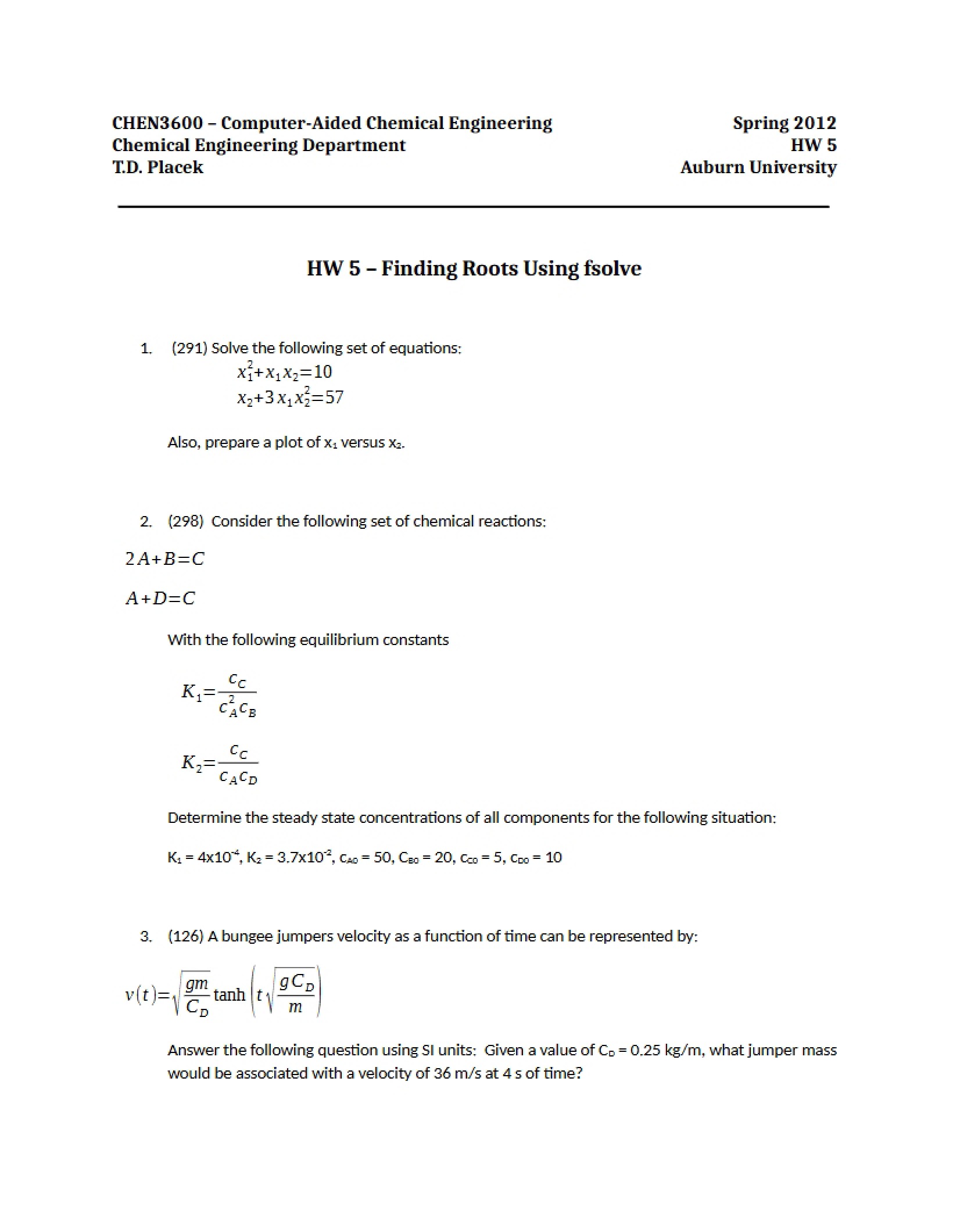 Using fsolve to Find Roots (Homework 5)