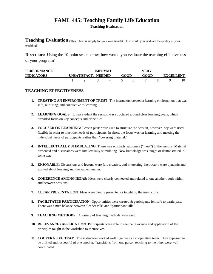 Evaluation of Teaching