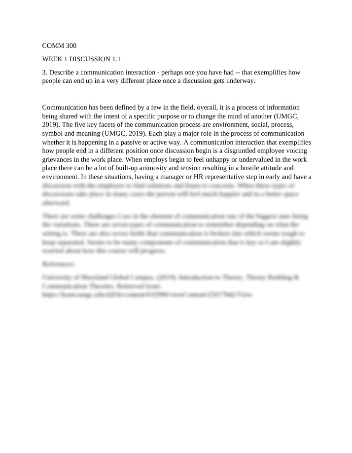 Week 1 Discussion 1.1 - COMM 300