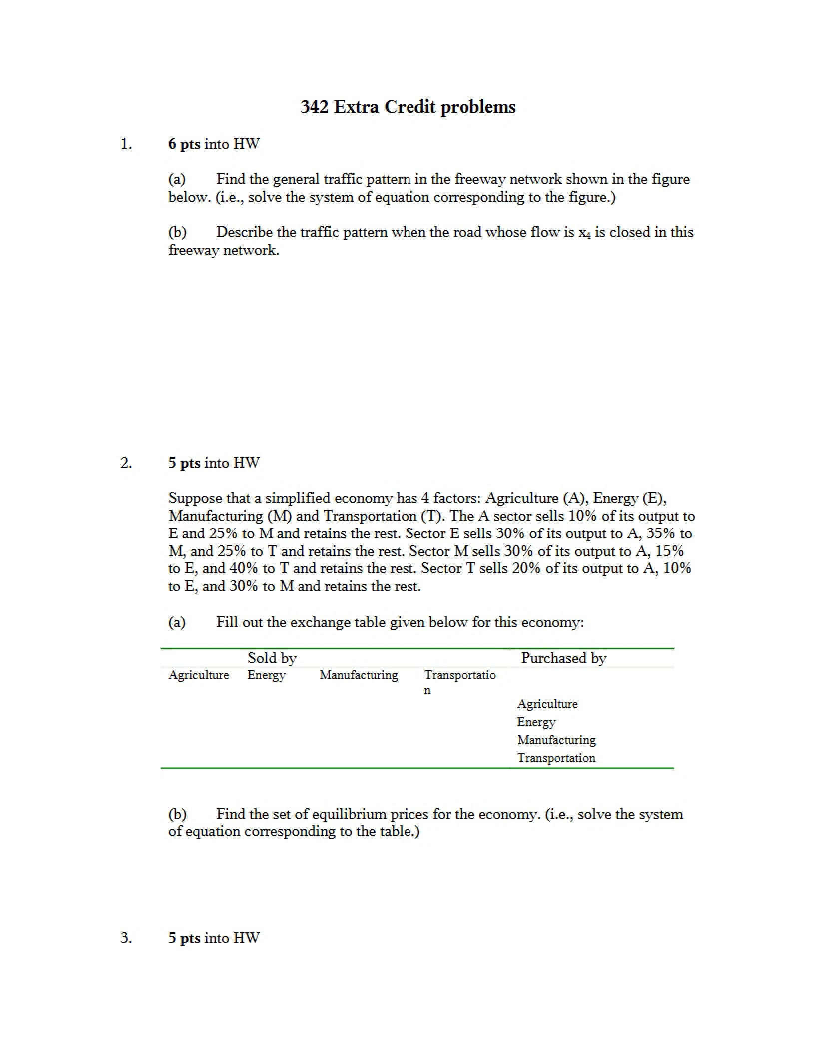 Problems for Extra Credit