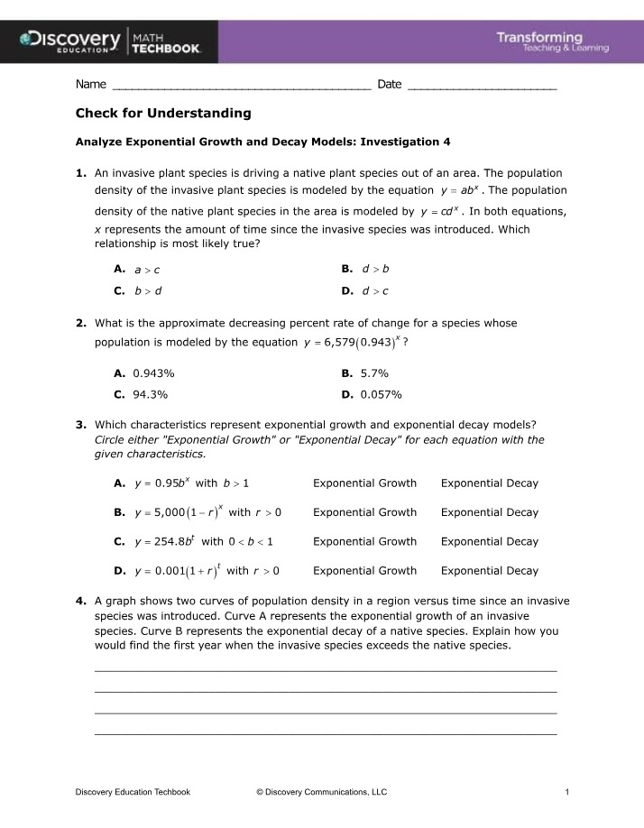 Investigation 4 - Exponential Growth and Decay Models