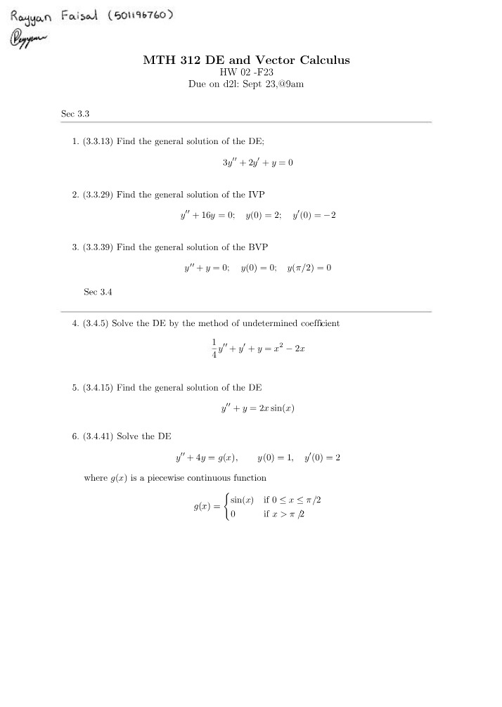 Solving DEs and IVPs with General Solutions in Vector Calculus