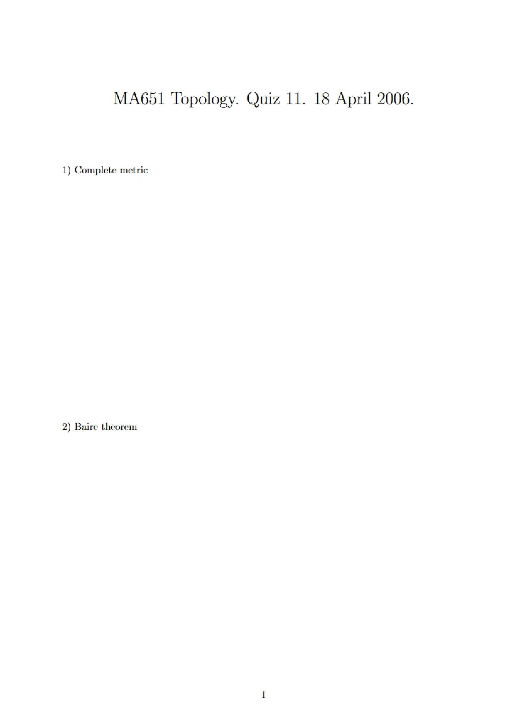 Eleventh Quiz