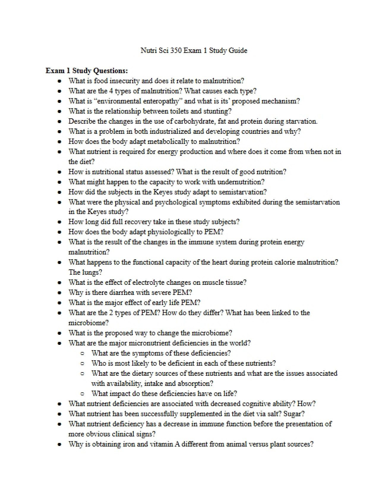Quiz 1 Study Guide (Nutri Sci 350)