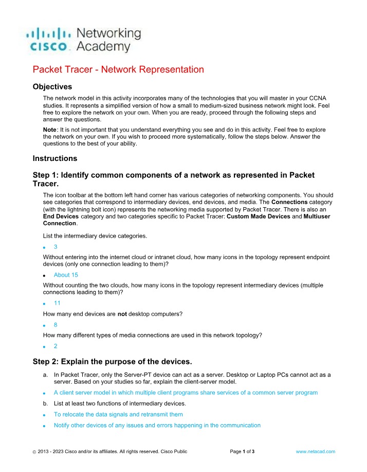 CCNA Network Representation Packet Tracer Task