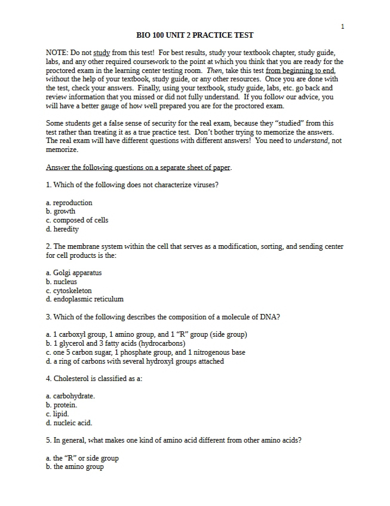 Practice Test for Unit 2