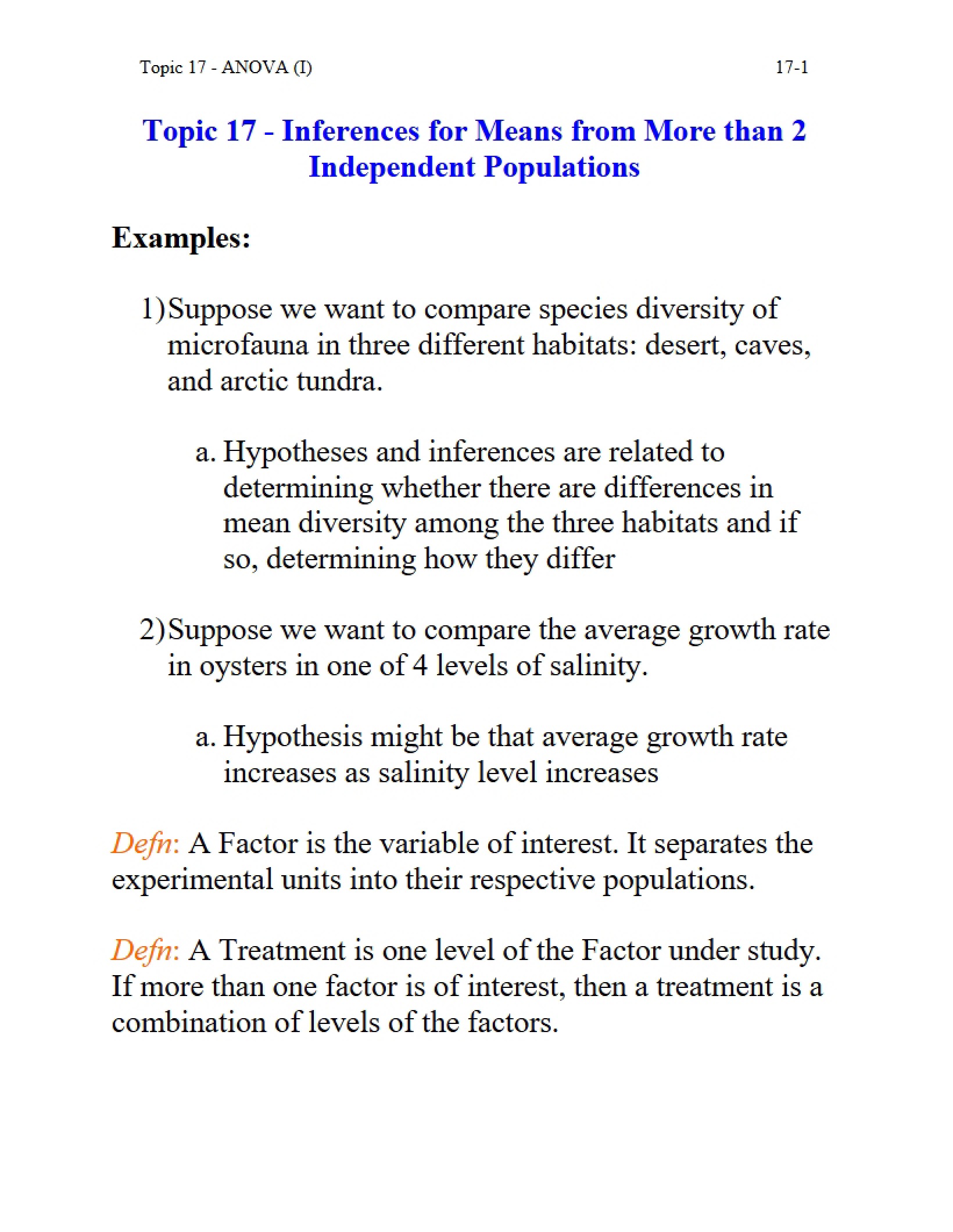 Means Inference 2+ Independent Populations