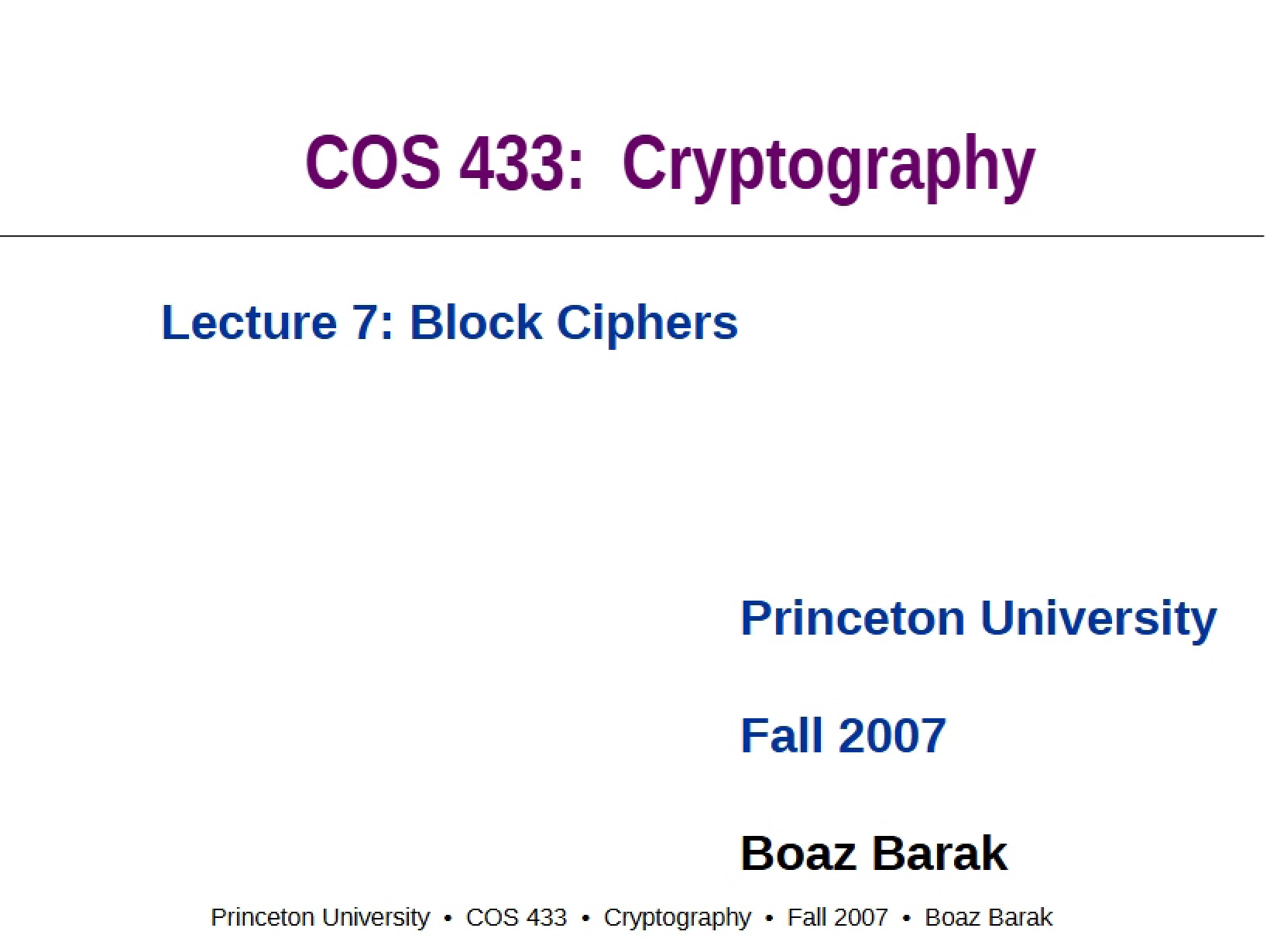 Block Ciphers (Lecture 07)