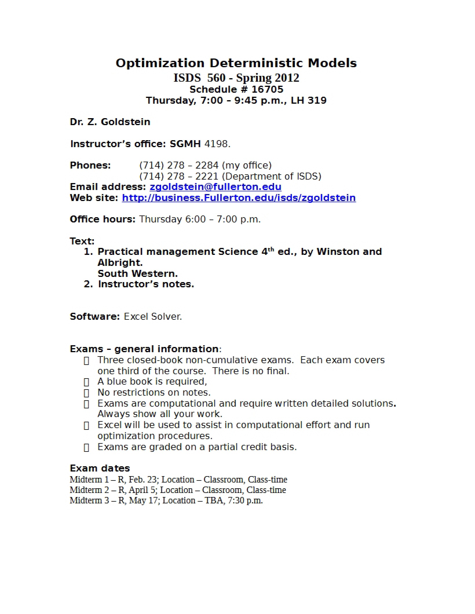 Advanced Deterministic Models Syllabus
