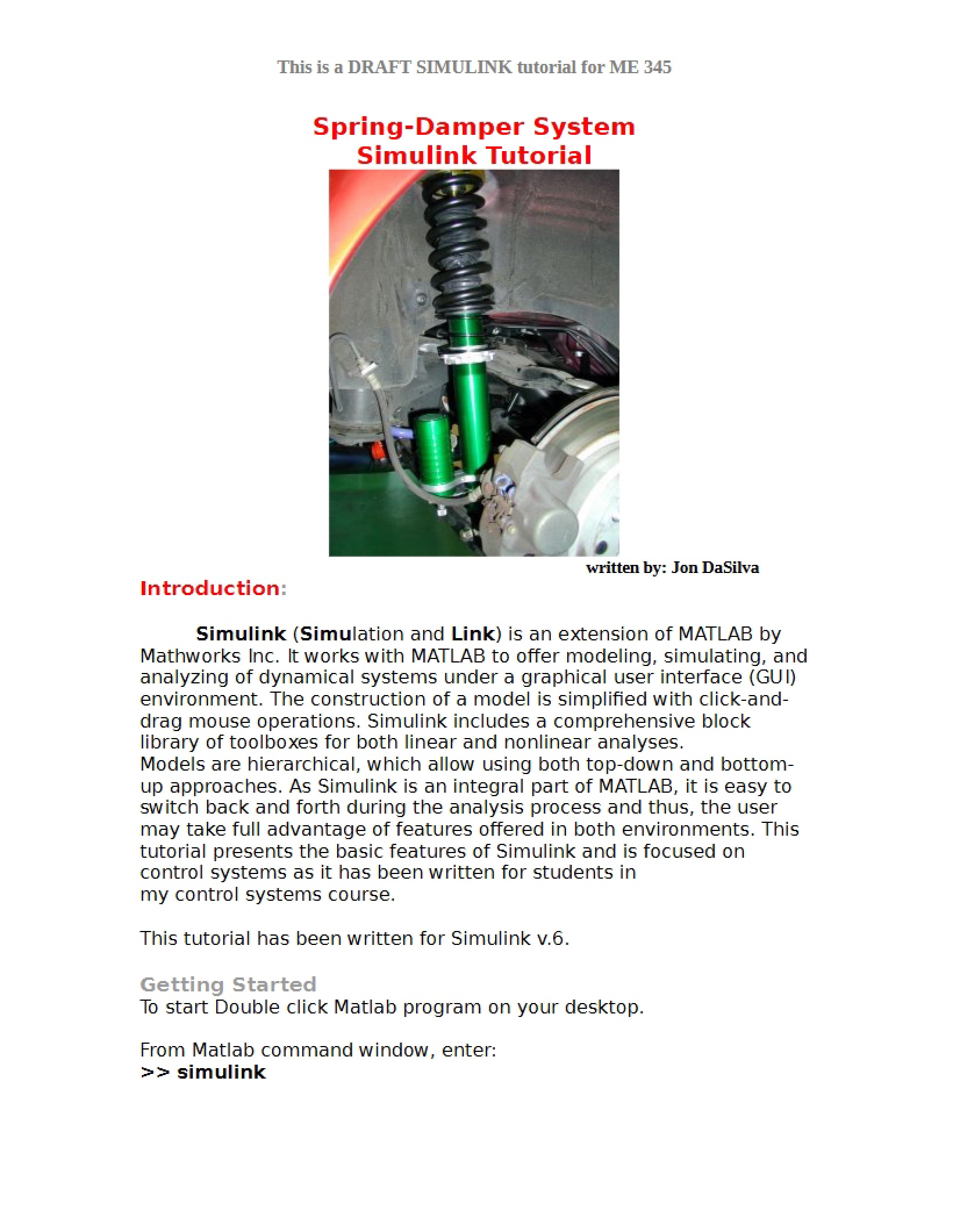 Simulink Tutorial Spring-Damper System