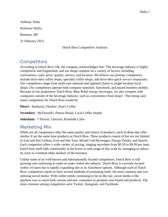 BUS 289 - Competitive Analysis