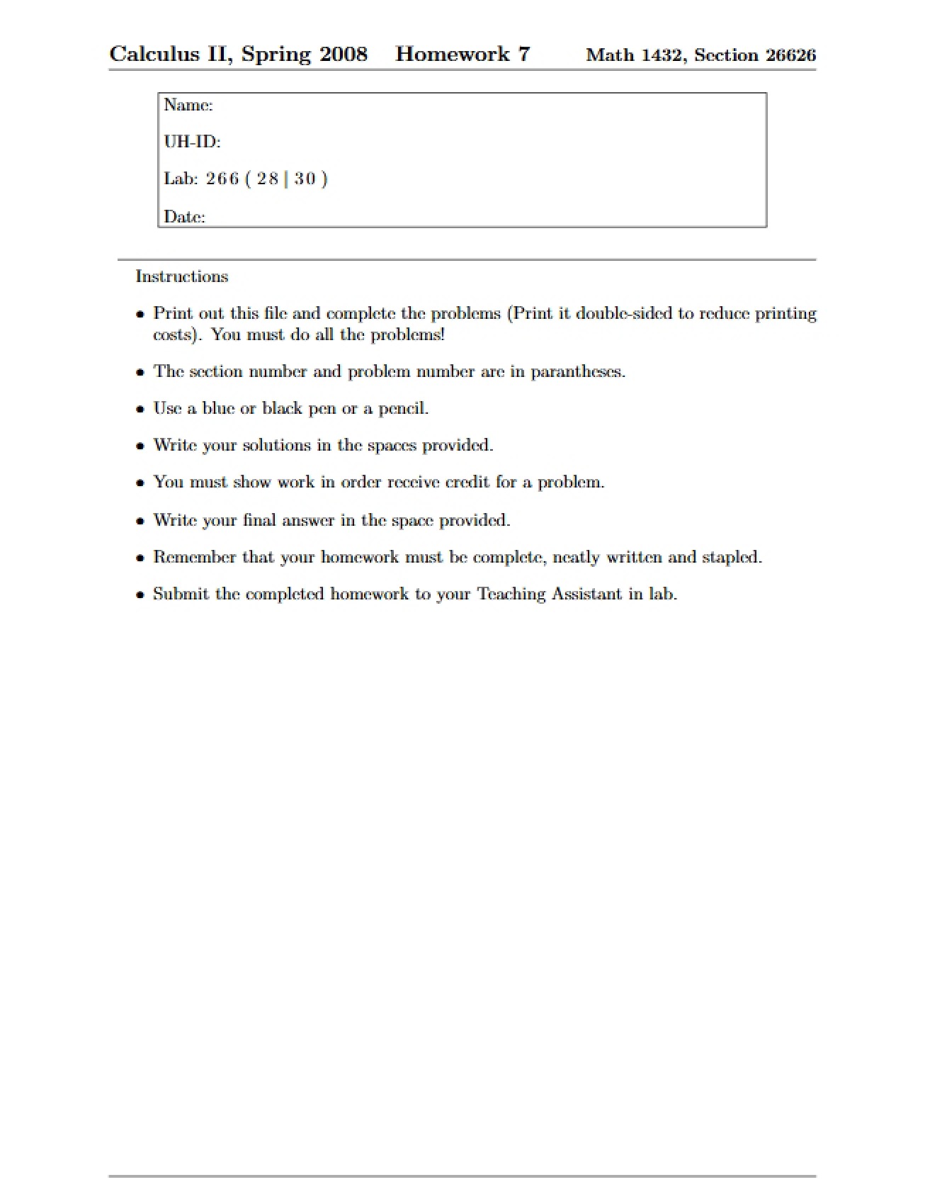 Homework 7 (Calculus II)