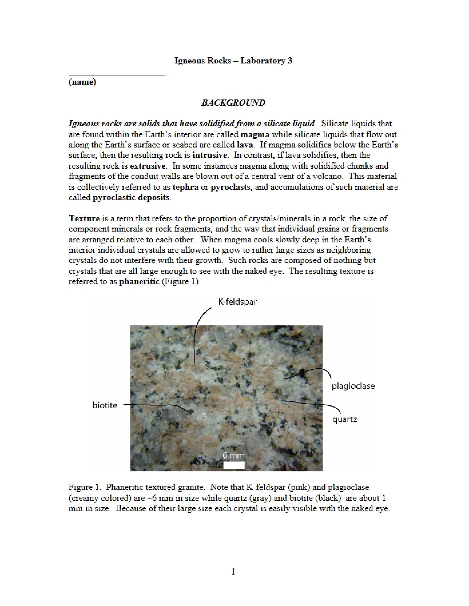 Laboratory Three Rocks (Igneous)