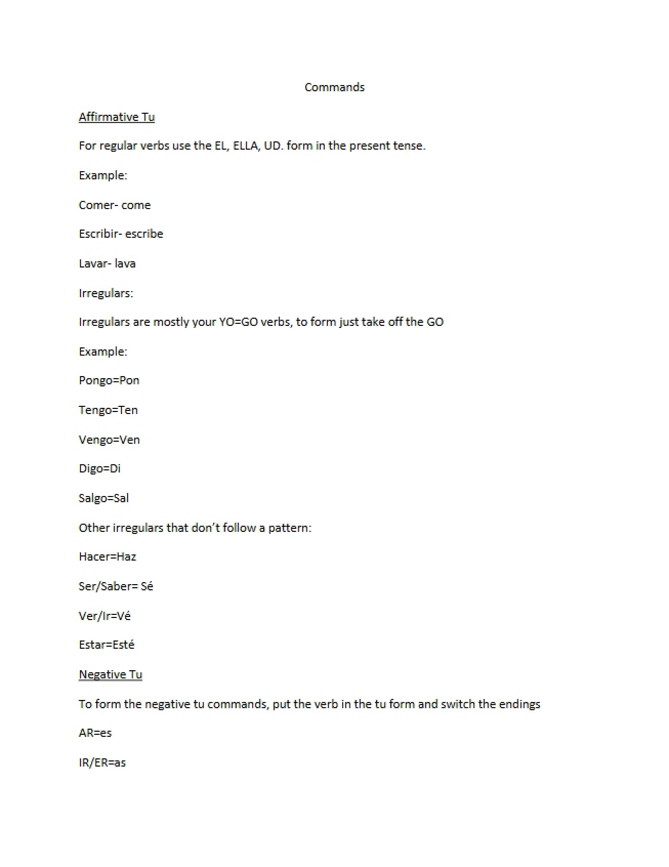 Spanish Command Forms