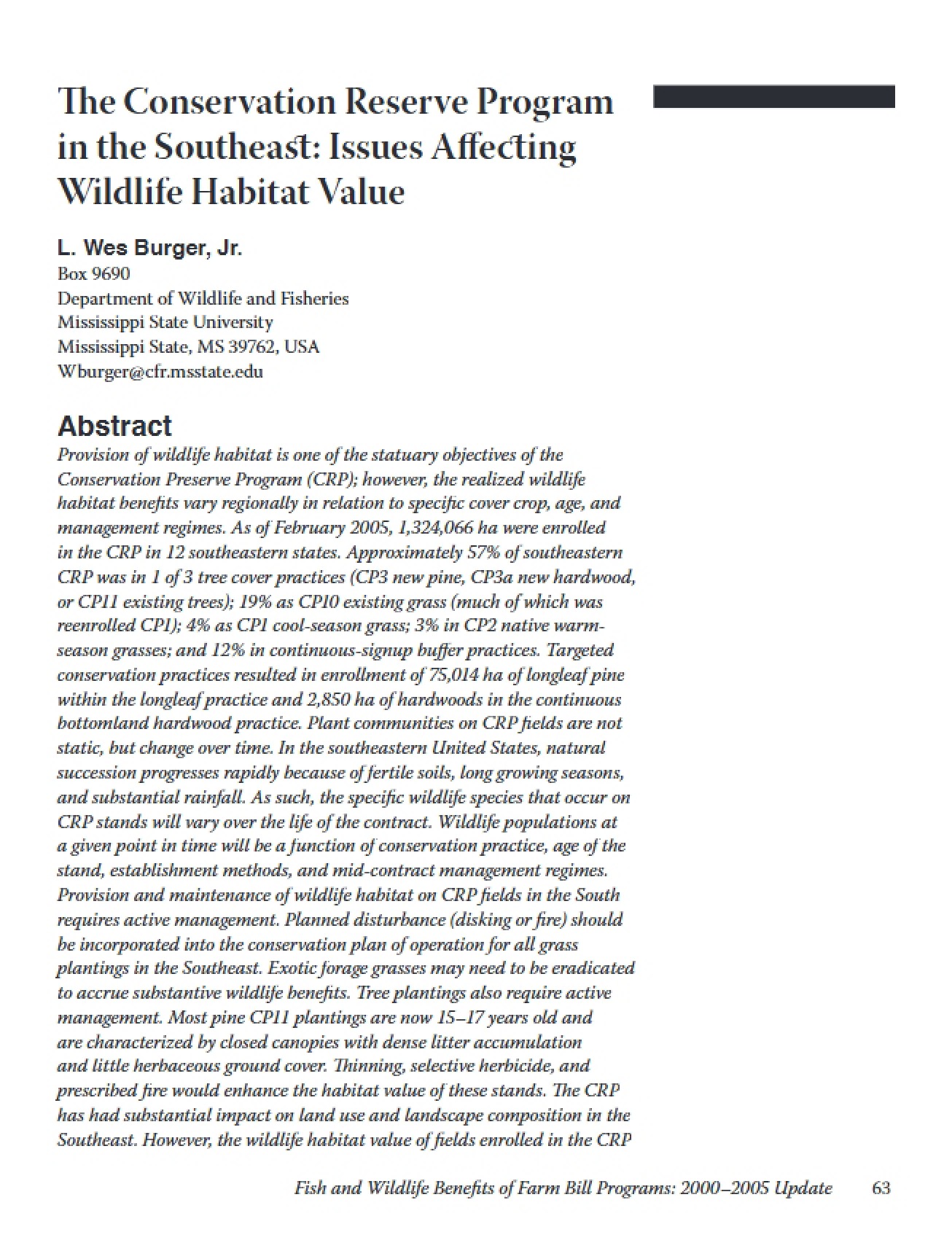 Habitat Value Issues in Wildlife