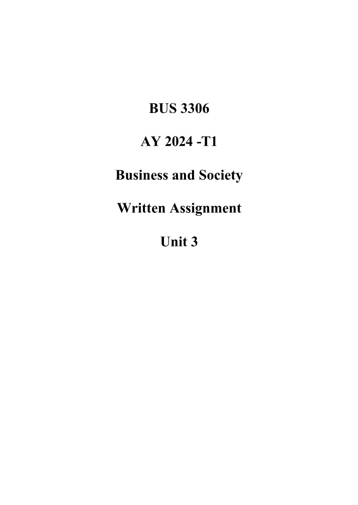 BUS3306 - Unit 3 Written Assignment
