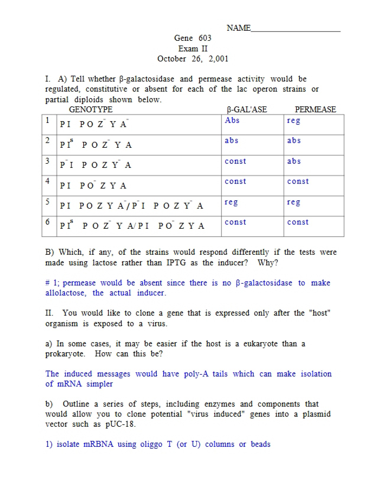 Second Genetics Exam with Answers