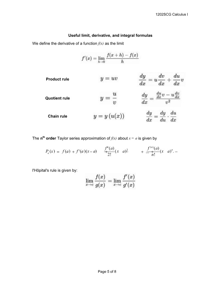Engineering Mathematics Formula Sheet