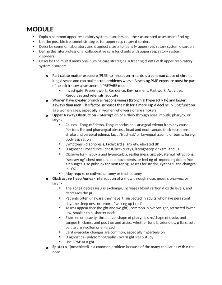 Upper Respiratory System Disorders Assessment