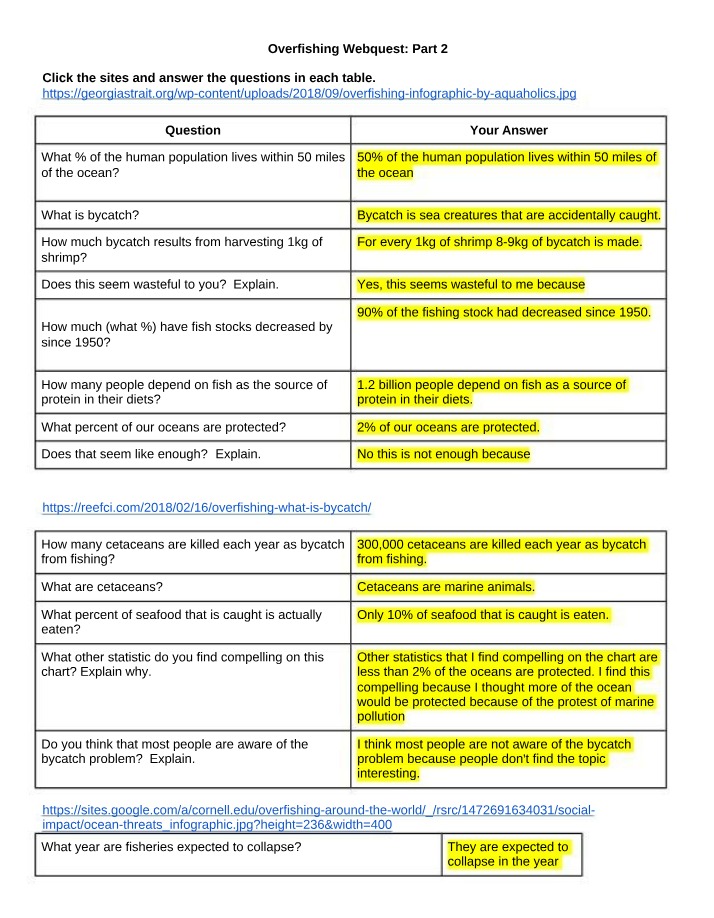 Part 2 - Overfishing Webquest