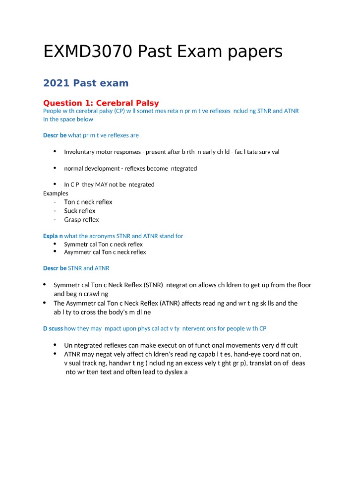 Past Exam Papers - EXMD3070