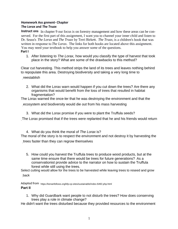 Homework on Forestry