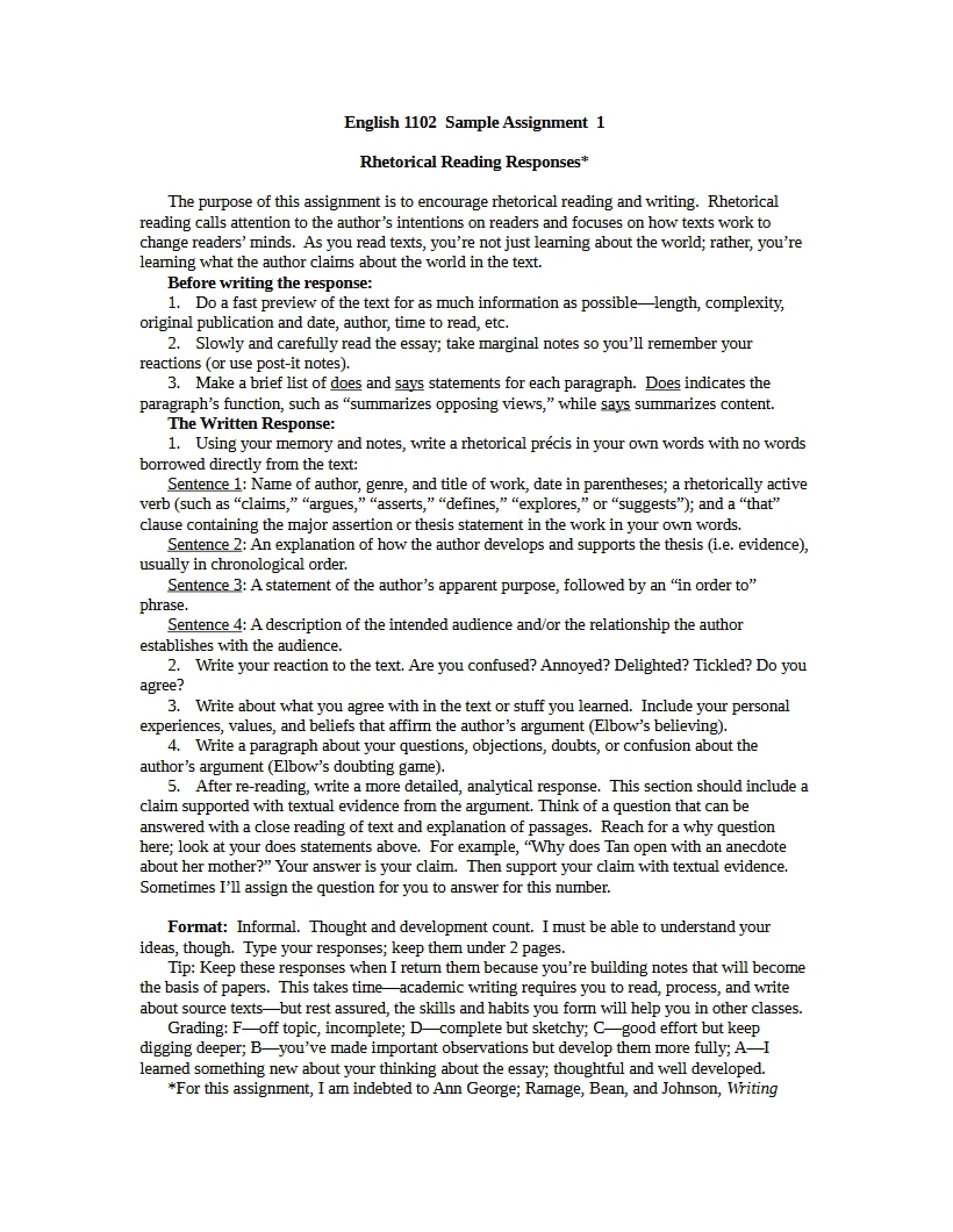 Examples of Assignments in English Composition II