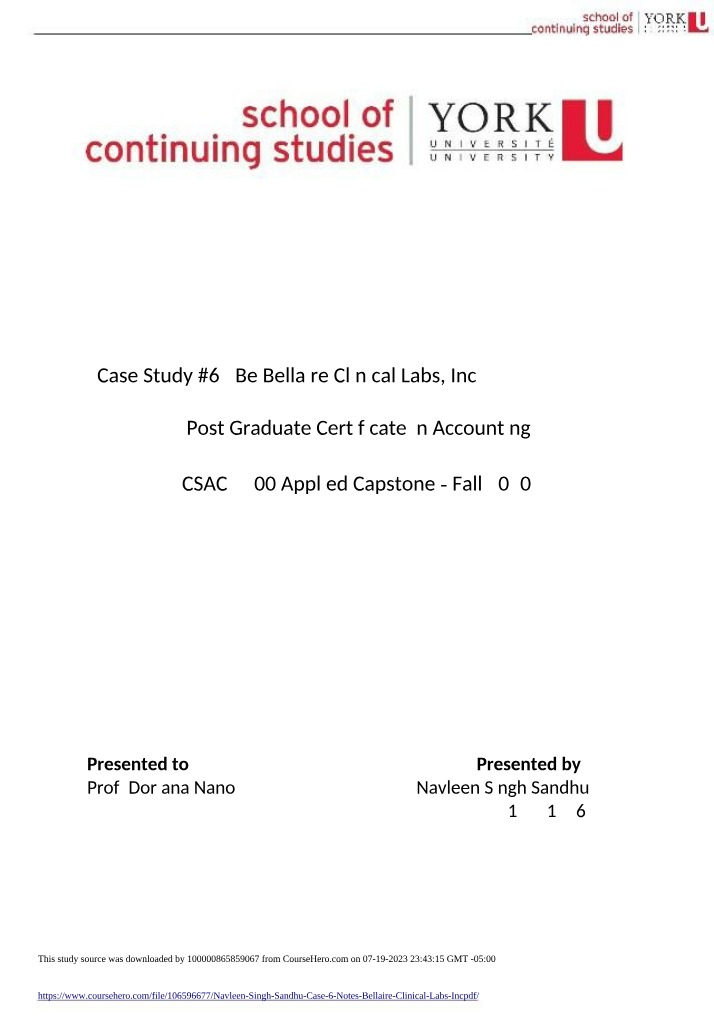 Bellaire Clinical Labs Inc Case 6 Notes - Navleen Singh Sandhu