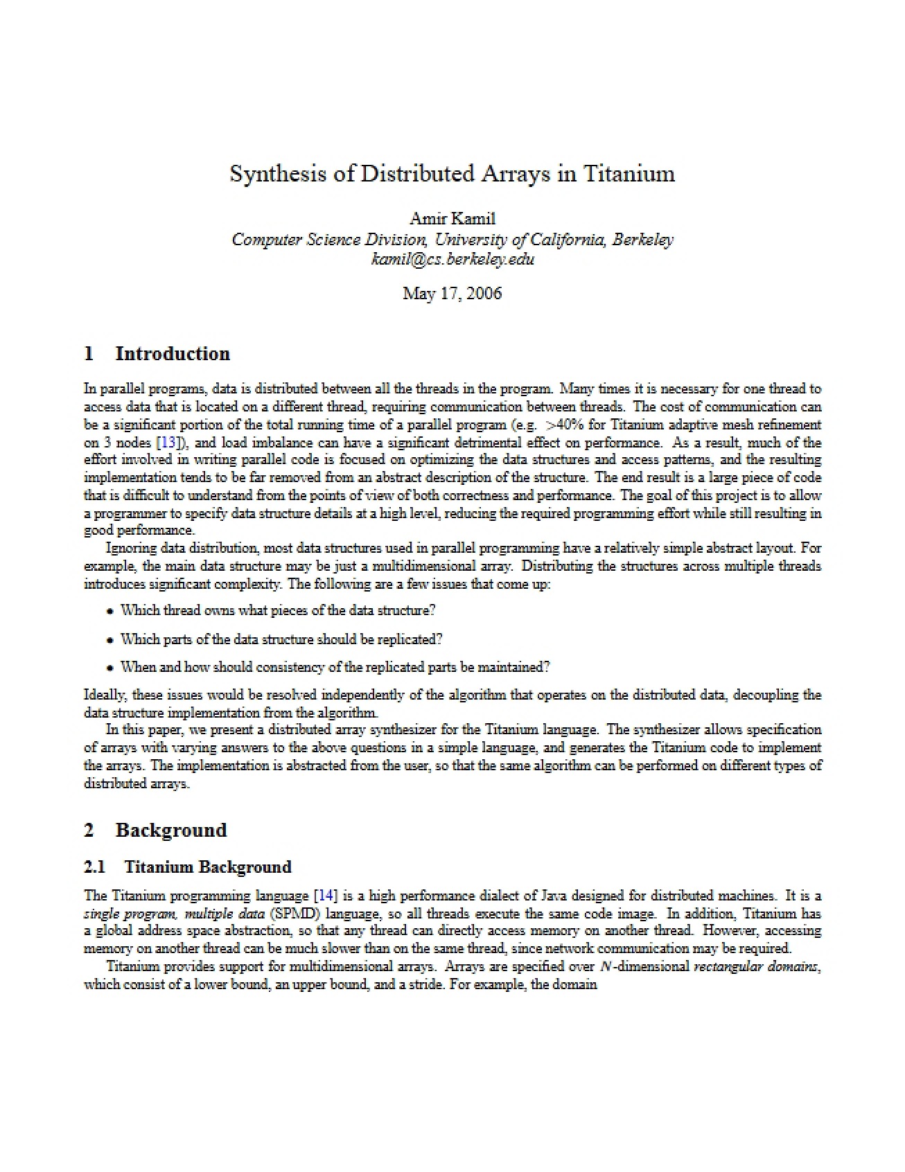 Titanium Distributed Array Synthesis