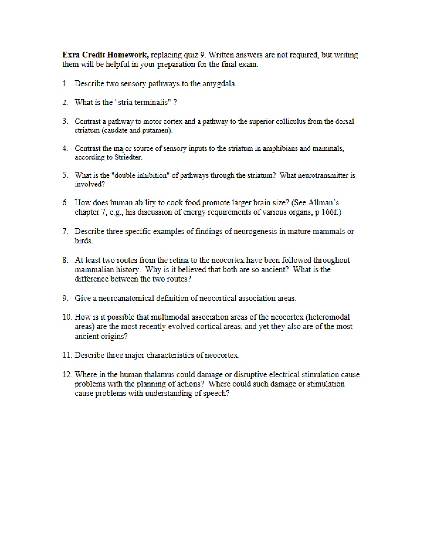 Homework for Extra Credit