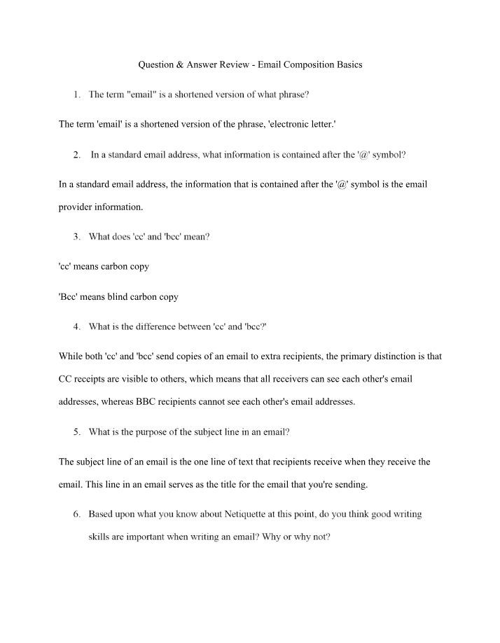 Email Composition - Q&A Review