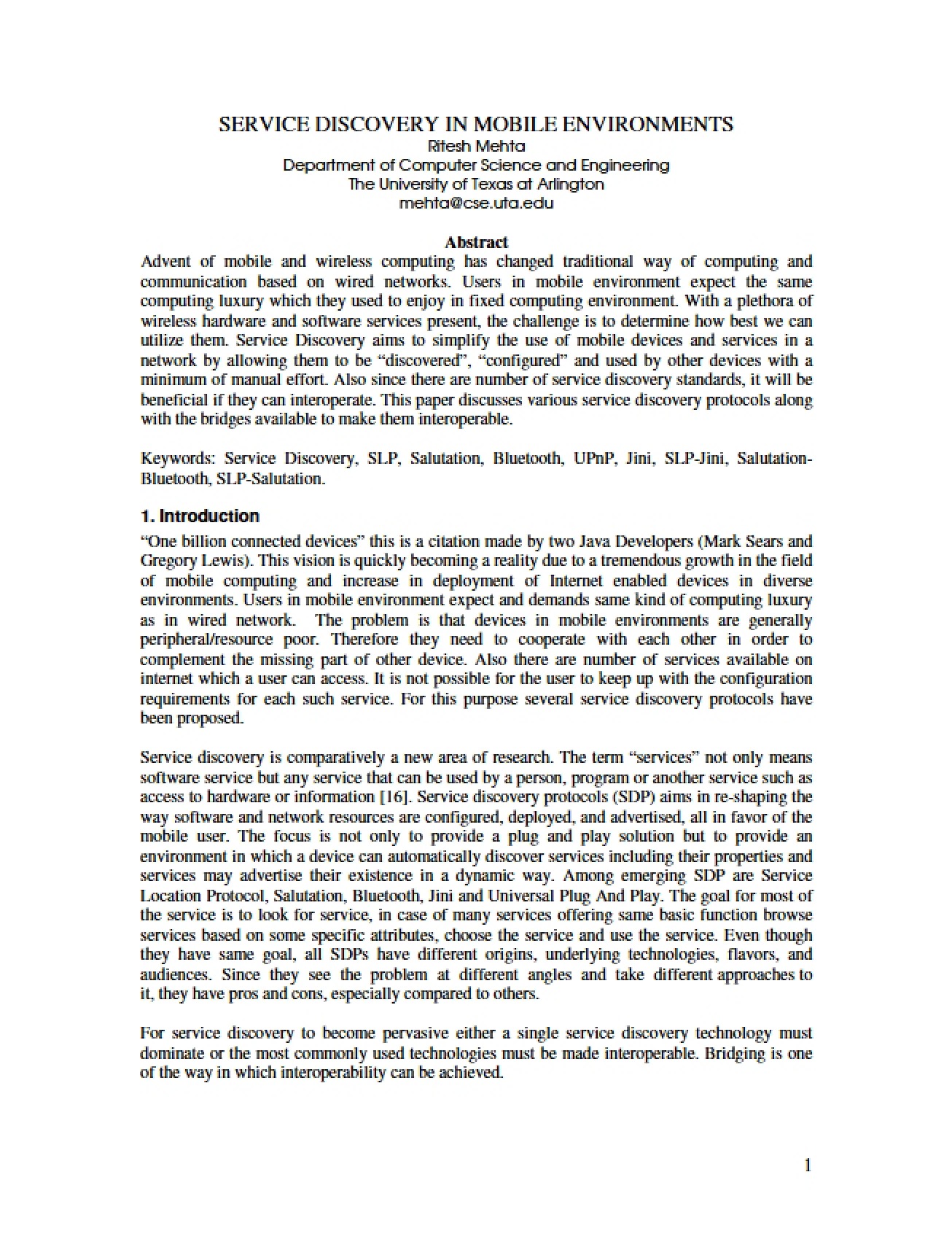 Mobile Environments Service Discovery