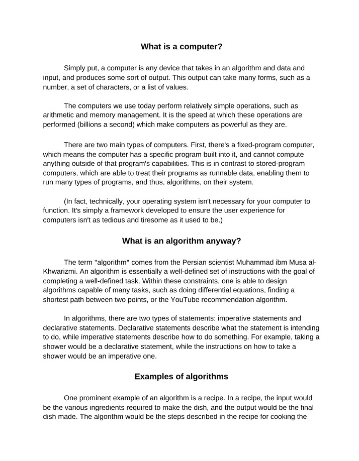 Beginner's Guide to Computers and Algorithms