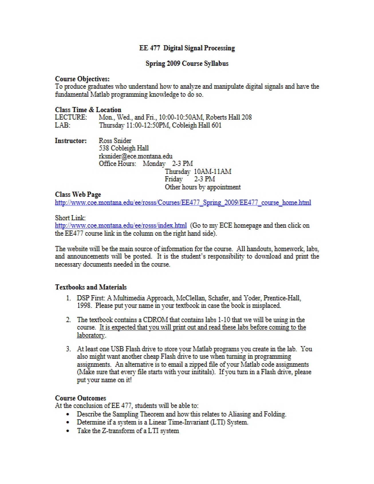 Syllabus for Course